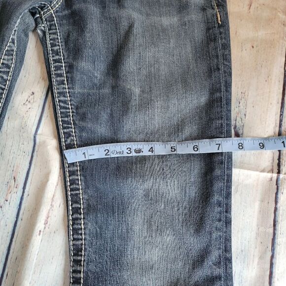 Silver Blue Medium Wash Cotton Blend Pioneer Bootcut Denim Jeans Size 25x31 - Picture 14 of 16